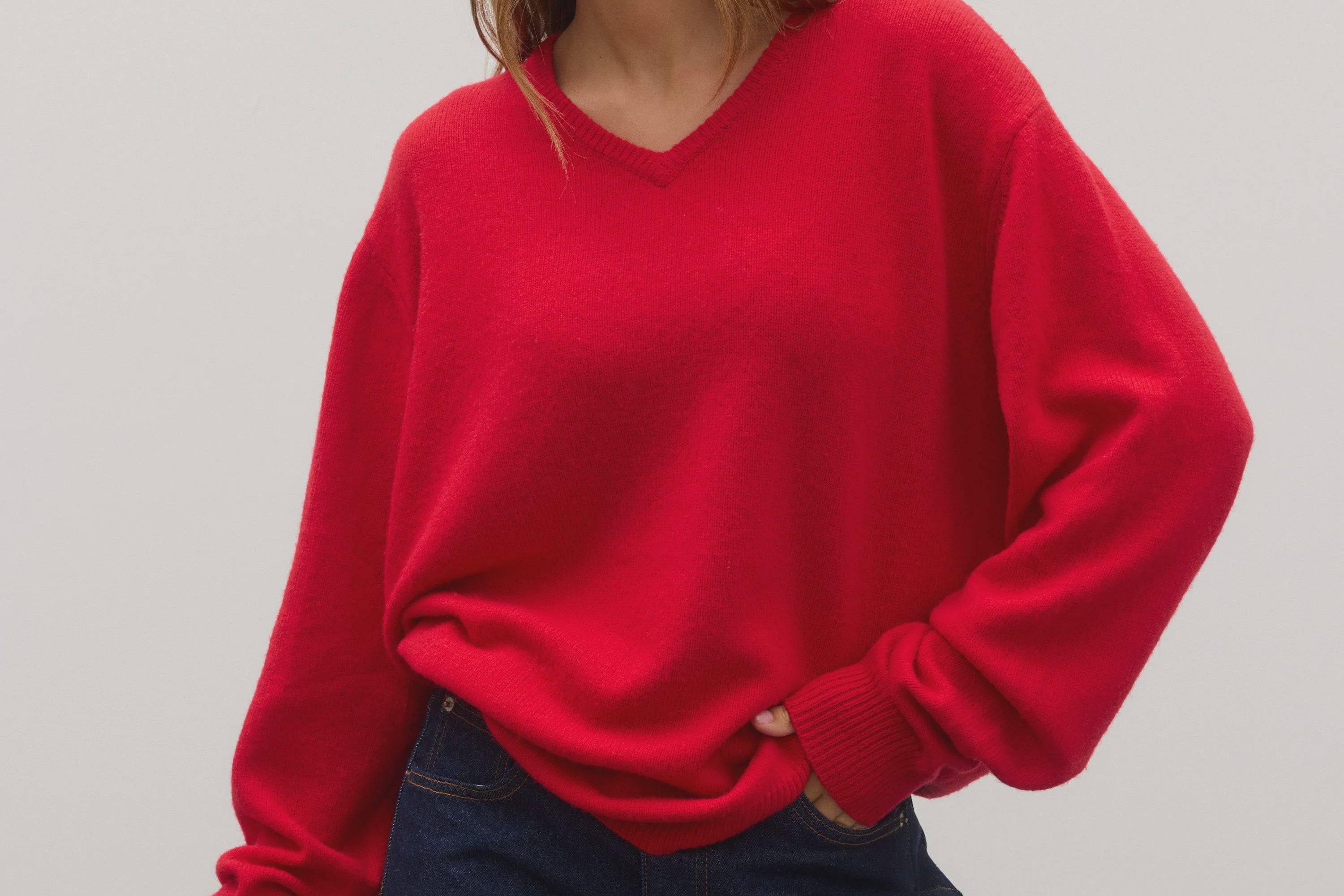 Bayse Brand Knits Billie V Neck Sweater - Cherry Red