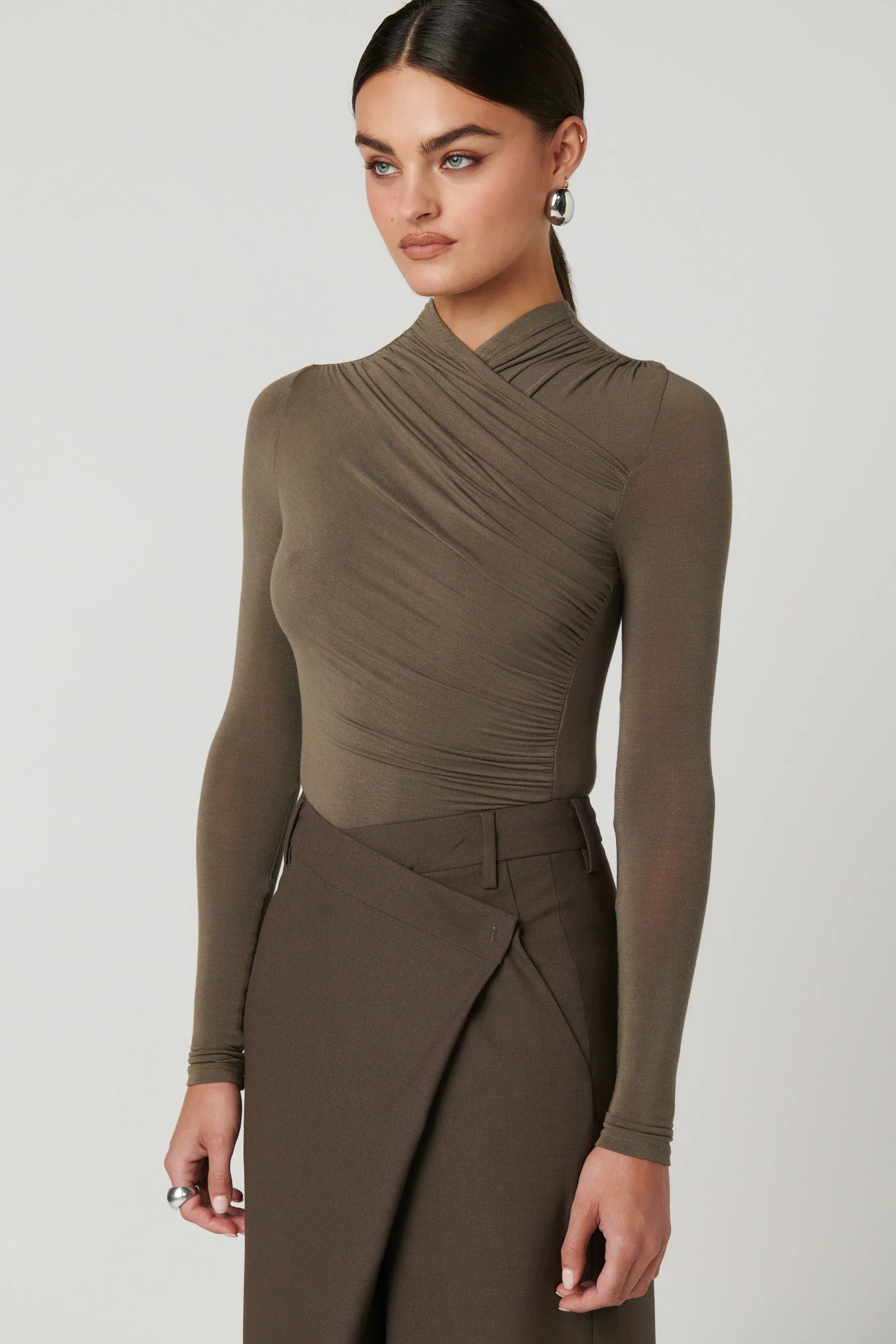 Bayse Brand Tops - Long Sleeve Amrita Bodysuit - Mink