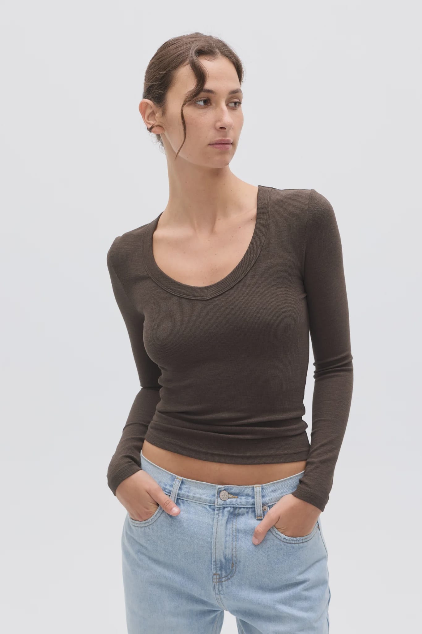 Bayse Brand Tops - Long Sleeve Grace Long Sleeve Top  - Espresso