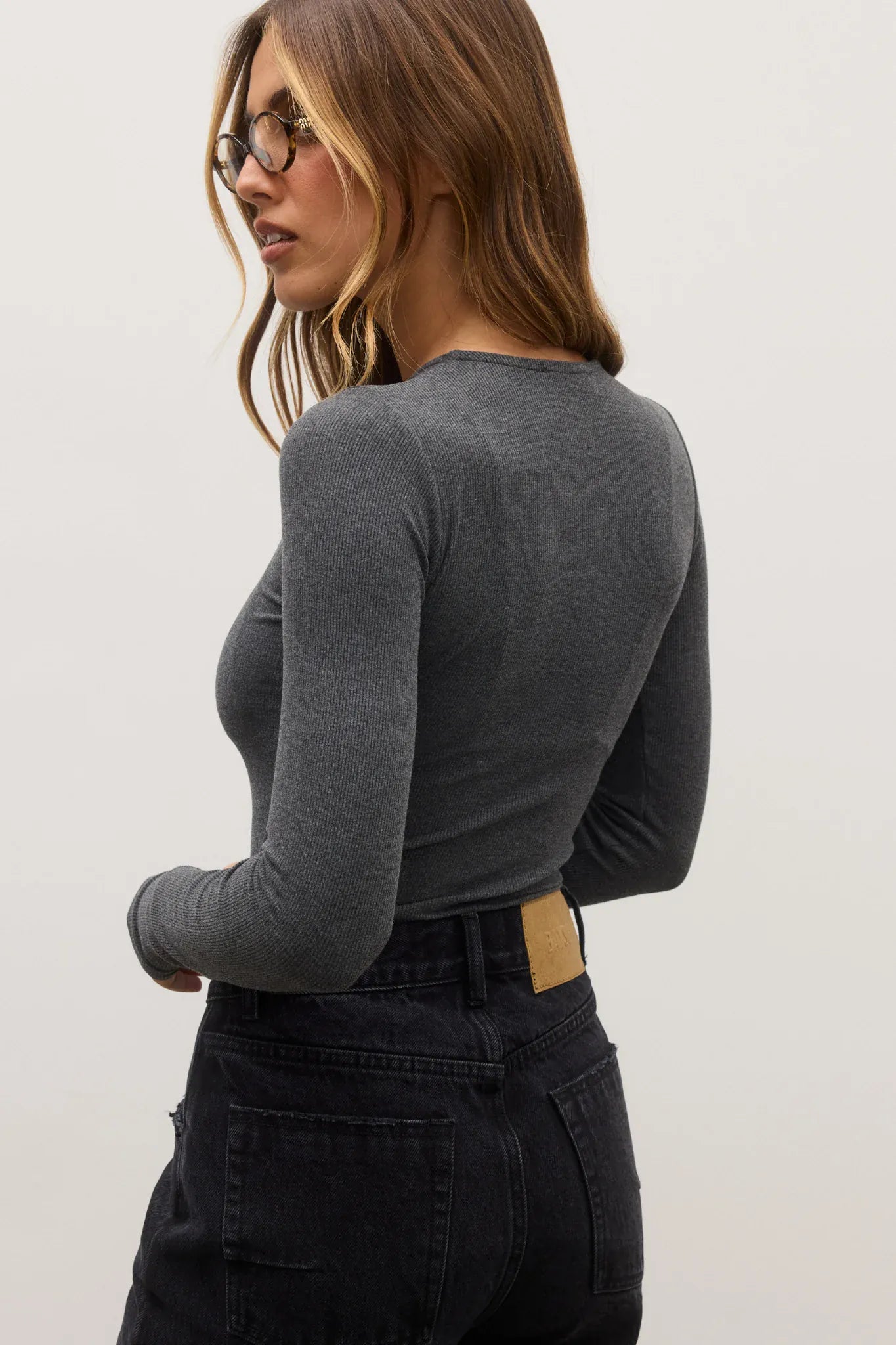 Bayse Brand Tops - Long Sleeve Lara Bodysuit - Dark Heather Grey