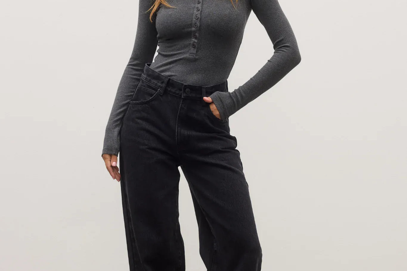 Bayse Brand Tops - Long Sleeve Lara Bodysuit - Dark Heather Grey