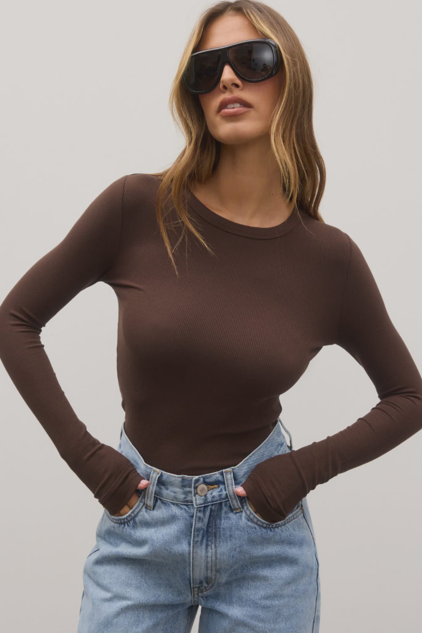 Bayse Brand Tops - Long Sleeve Nyla Top - Espresso