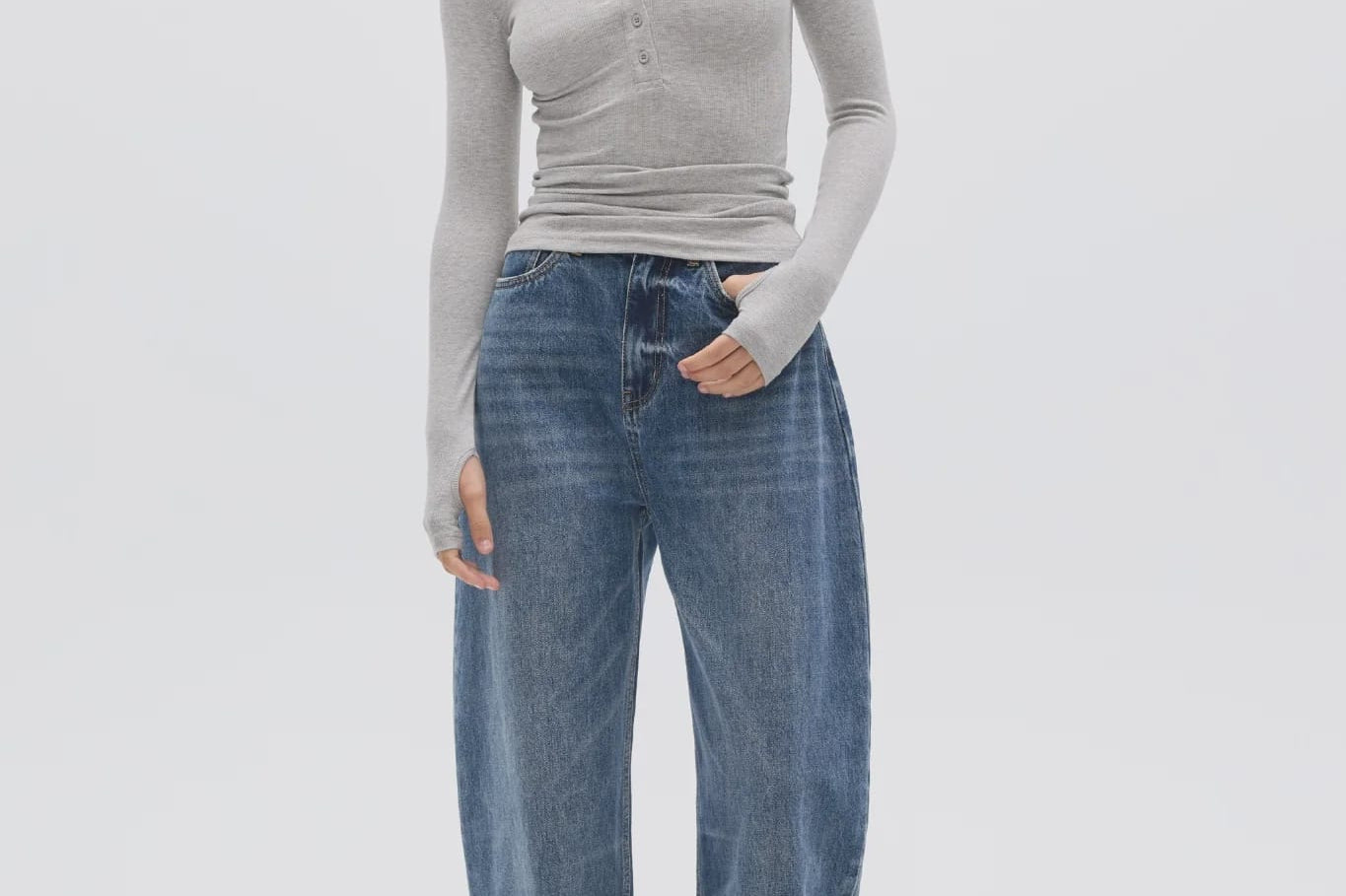 Bayse Brand Tops - Long Sleeve Piper Henley Top - Grey Marle