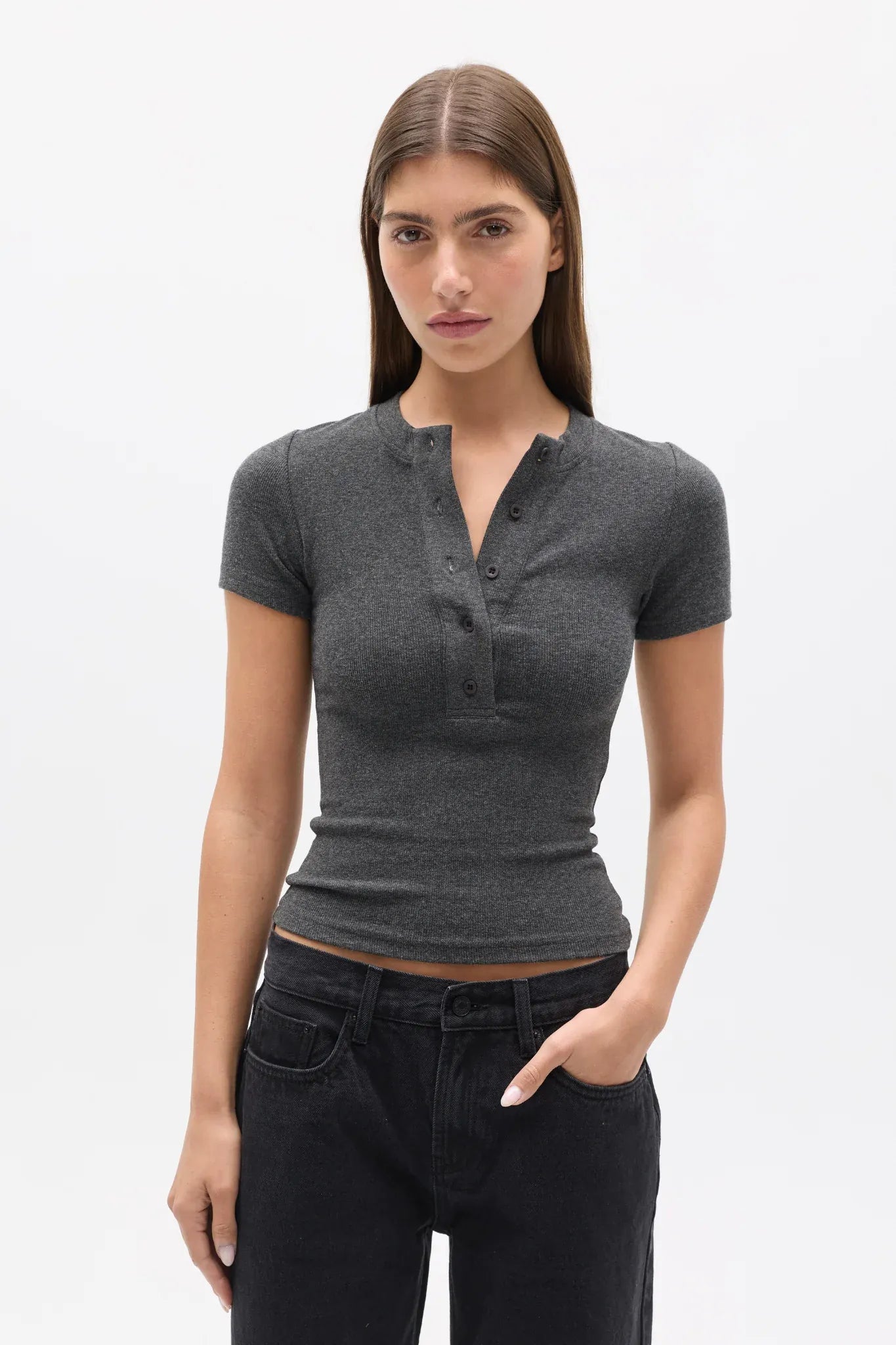 Bayse Brand Tops Oceane Top - Dark Heather Grey