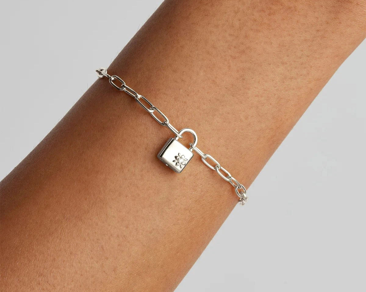 By Charlotte Bracelets By Charlotte | Promise Of Us Lotus Padlock Bracelet - Sterling Silver