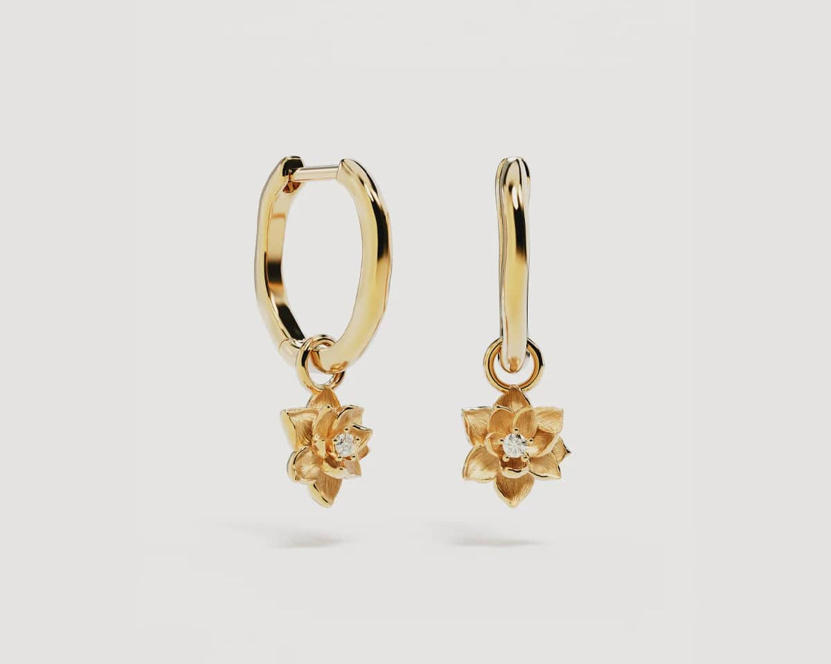 By Charlotte Earrings Bloom Within Lotus Hoops - Gold