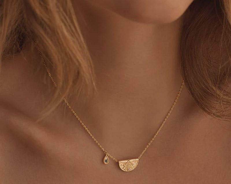 By Charlotte Necklaces Lotus Birthstone Necklace - December - Blue Topaz