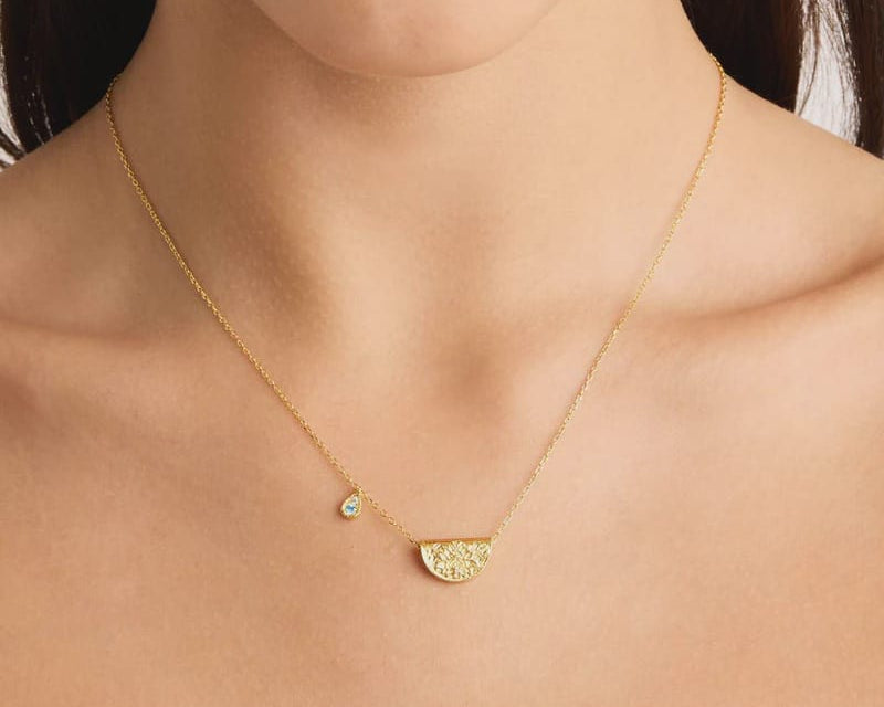 By Charlotte Necklaces Lotus Birthstone Necklace - March - Aquamarine