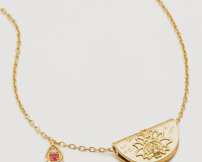 By Charlotte Necklaces Lotus Birthstone Necklace - October - Pink Tourmaline
