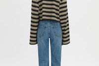 Camilla & Marc Tops - Long Sleeve Liat Stripe Crop Polo Top - Navy Stripe