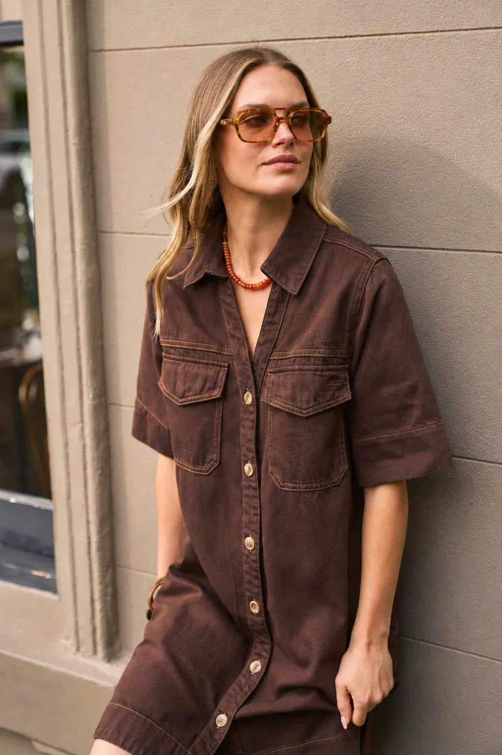 Ceres Life Dresses Bonnie Relaxed Shirt Dress - Chocolate