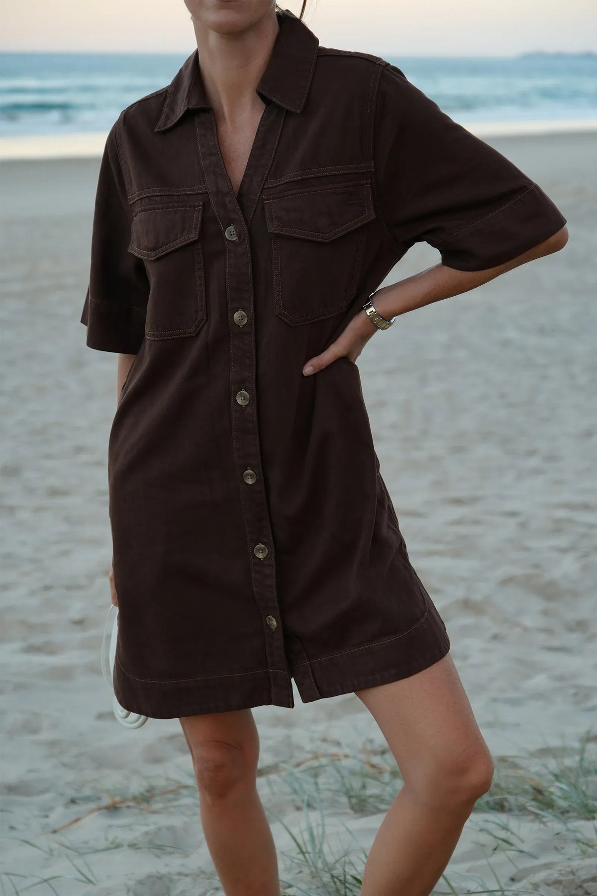 Ceres Life Dresses Bonnie Relaxed Shirt Dress - Chocolate