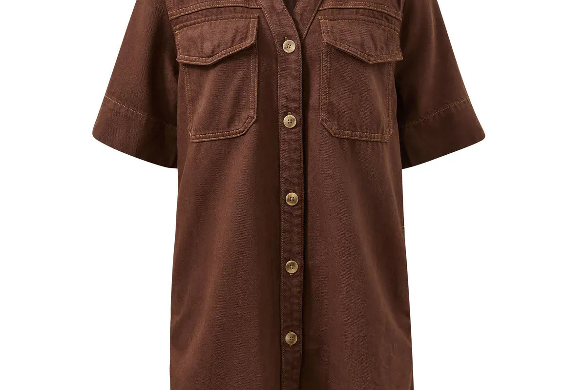 Ceres Life Dresses Bonnie Relaxed Shirt Dress - Chocolate