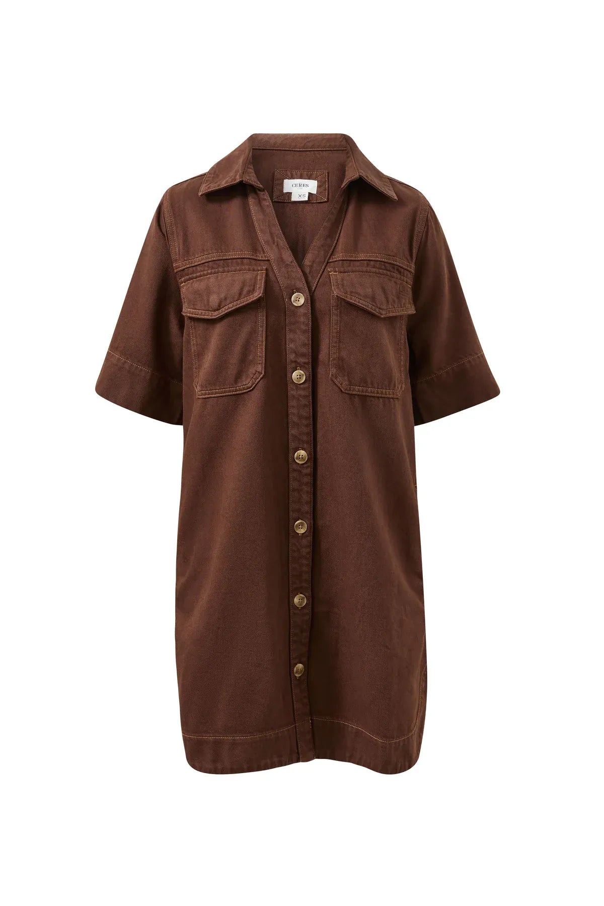 Ceres Life Dresses Bonnie Relaxed Shirt Dress - Chocolate