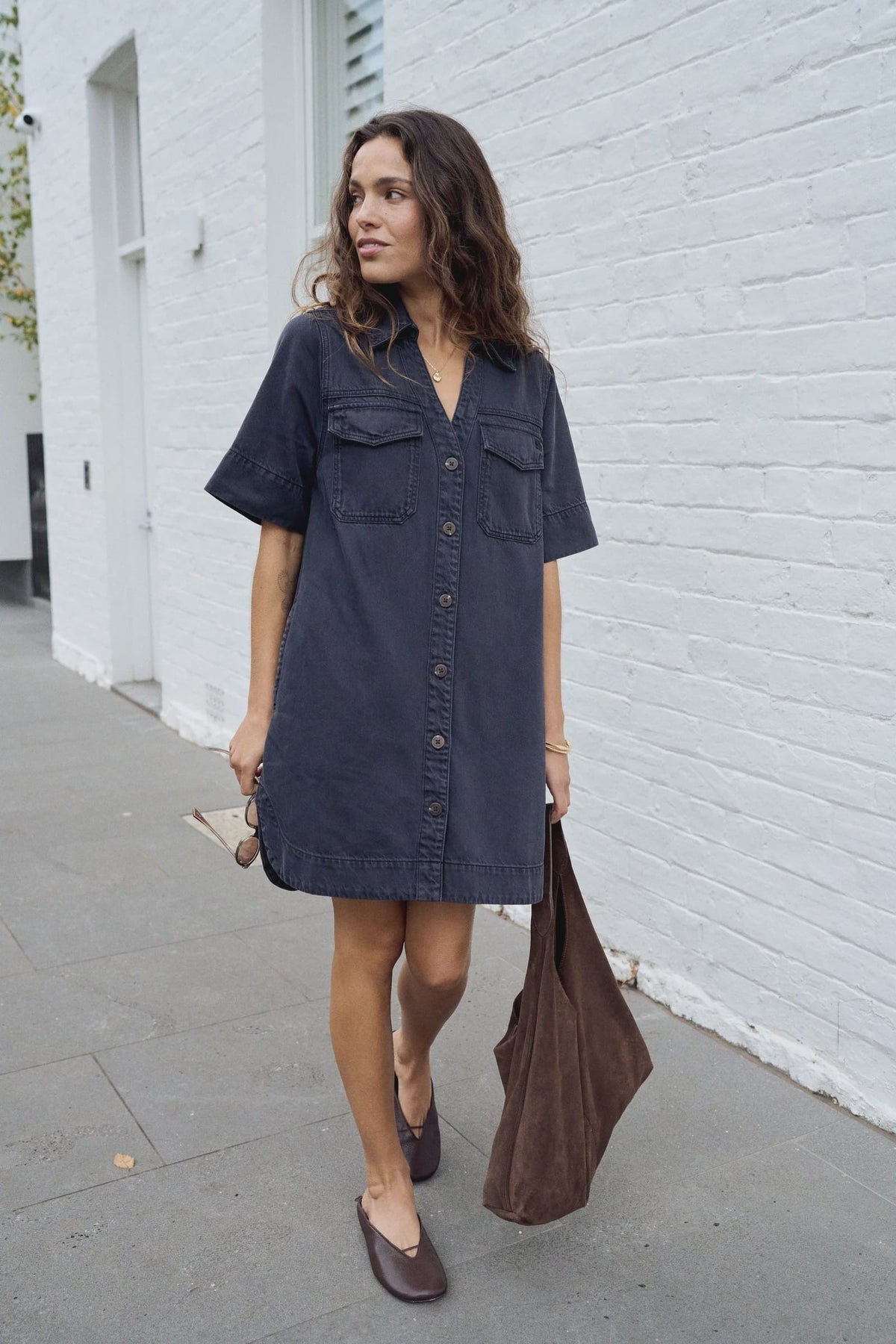 Ceres Life Dresses Bonnie Relaxed Shirt Dress - Washed Black