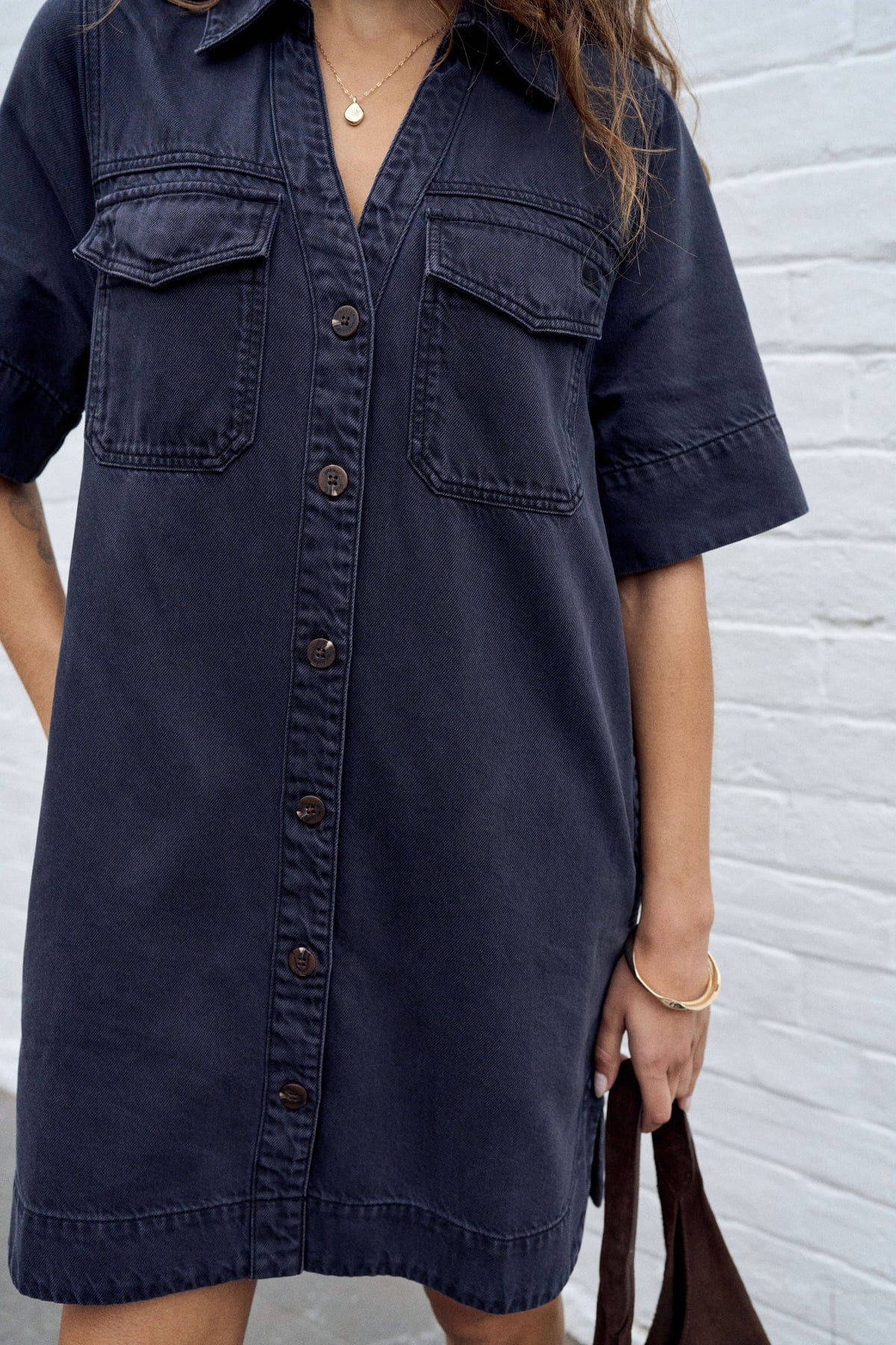 Ceres Life Dresses Bonnie Relaxed Shirt Dress - Washed Black