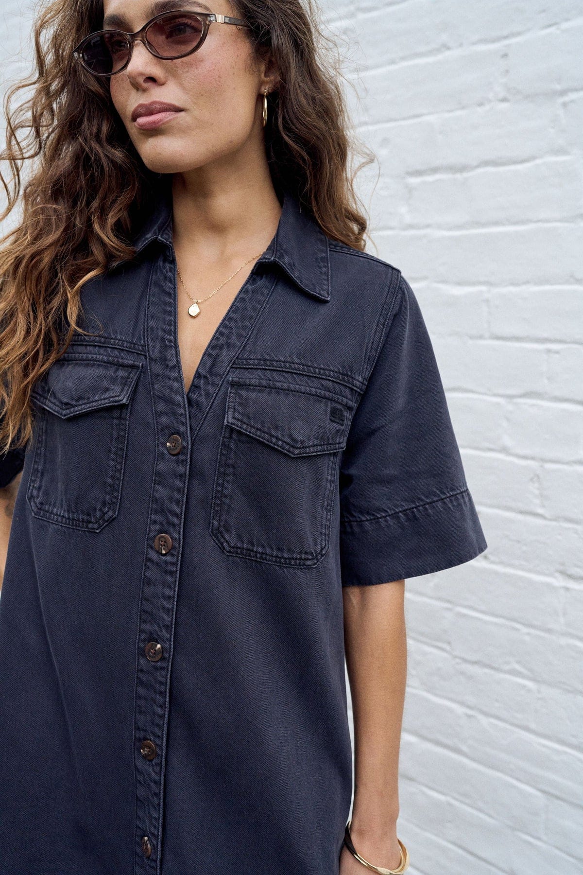 Ceres Life Dresses Bonnie Relaxed Shirt Dress - Washed Black