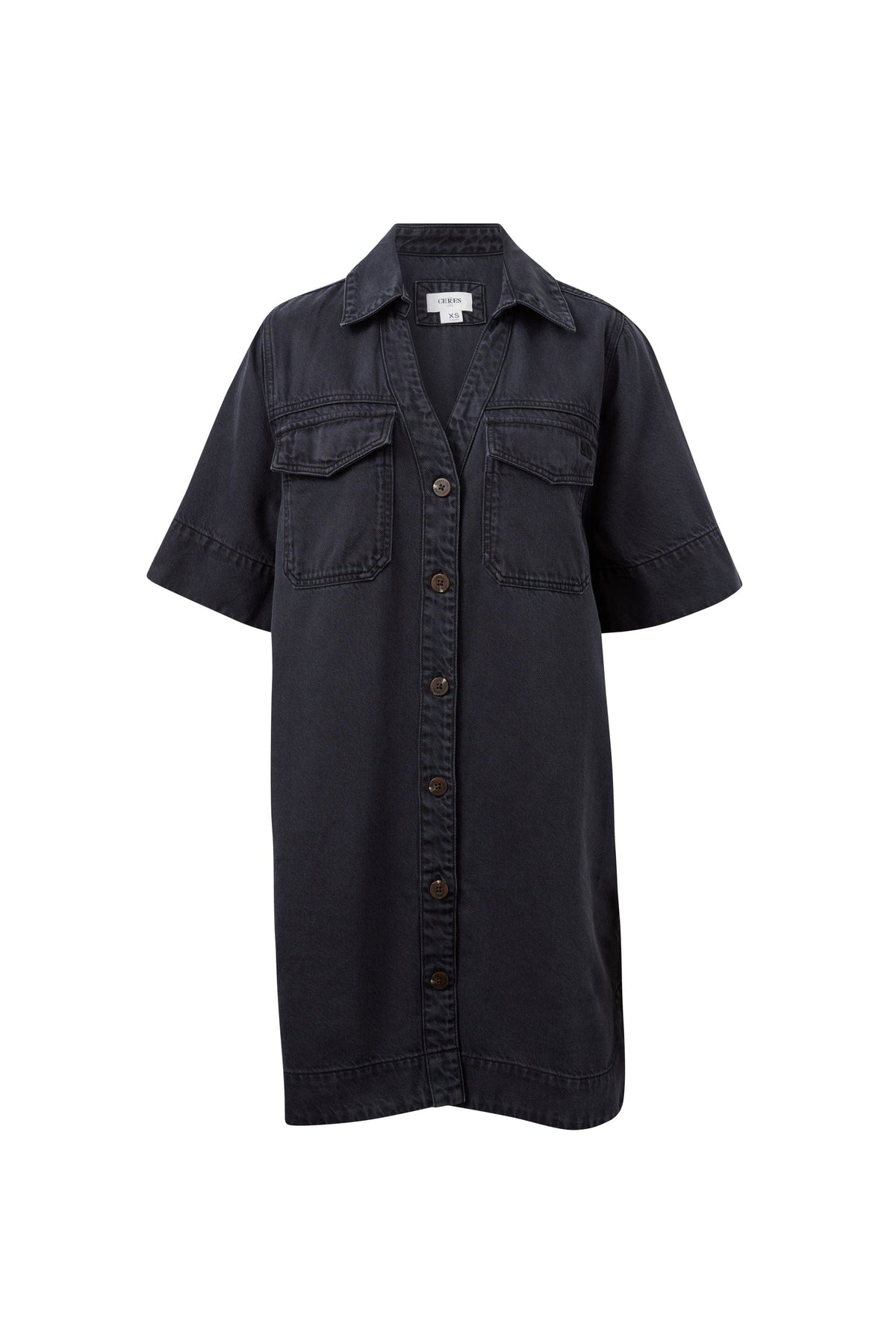 Ceres Life Dresses Bonnie Relaxed Shirt Dress - Washed Black