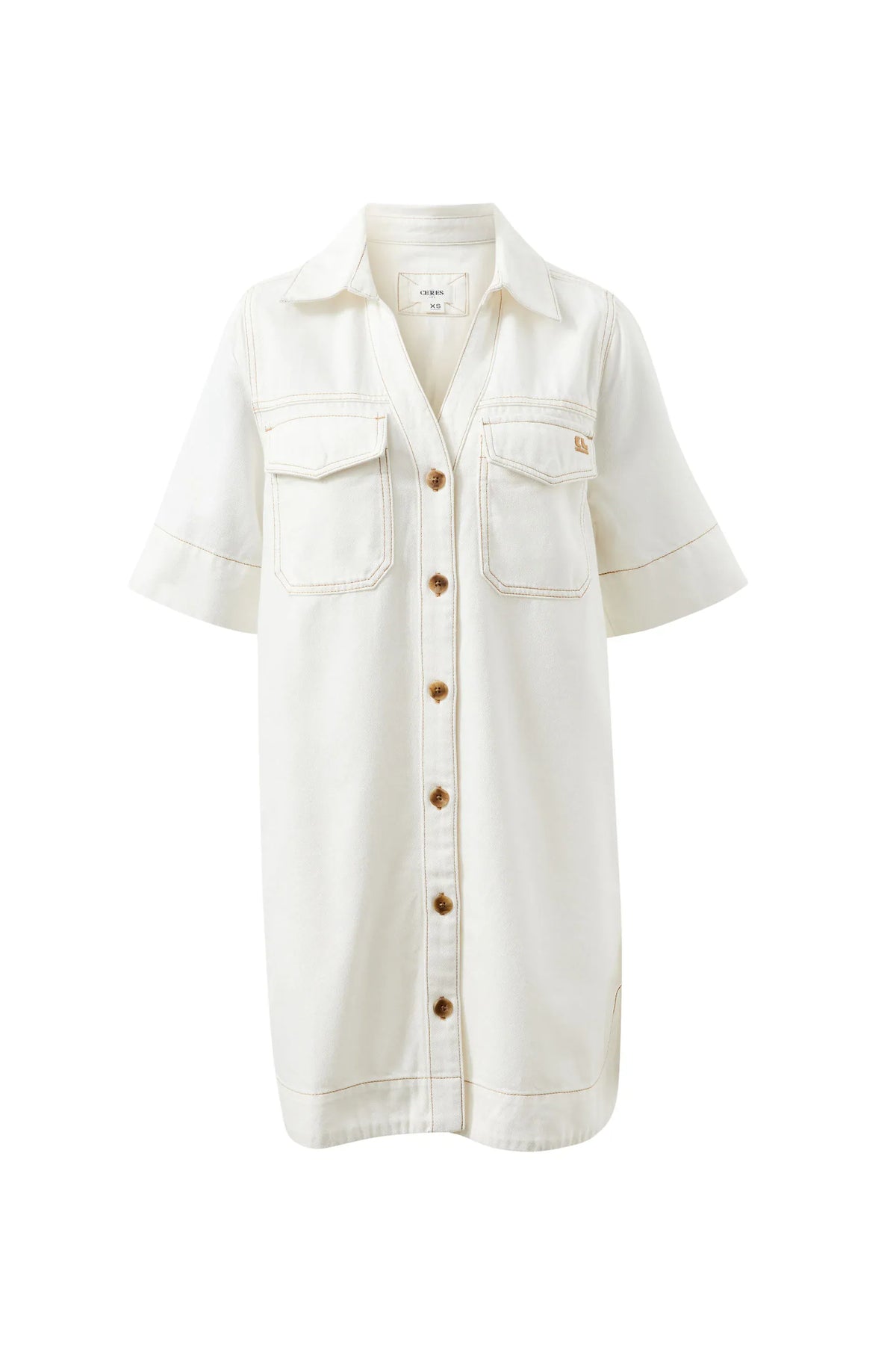 Ceres Life Dresses - Casual Bonnie Relaxed Shirt Dress - Fresh Ecru