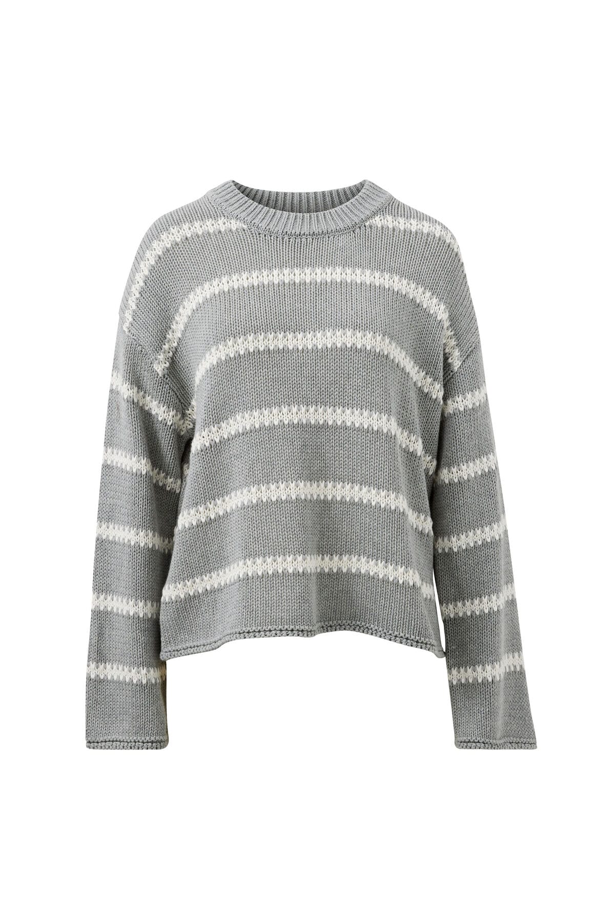 Ceres Life Knits Lila Oversized Knit Crew - Grey Marle Stripe