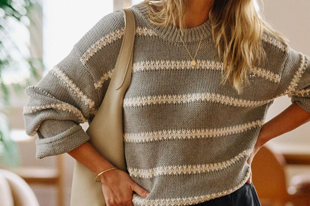 Ceres Life Knits Lila Oversized Knit Crew - Grey Marle Stripe