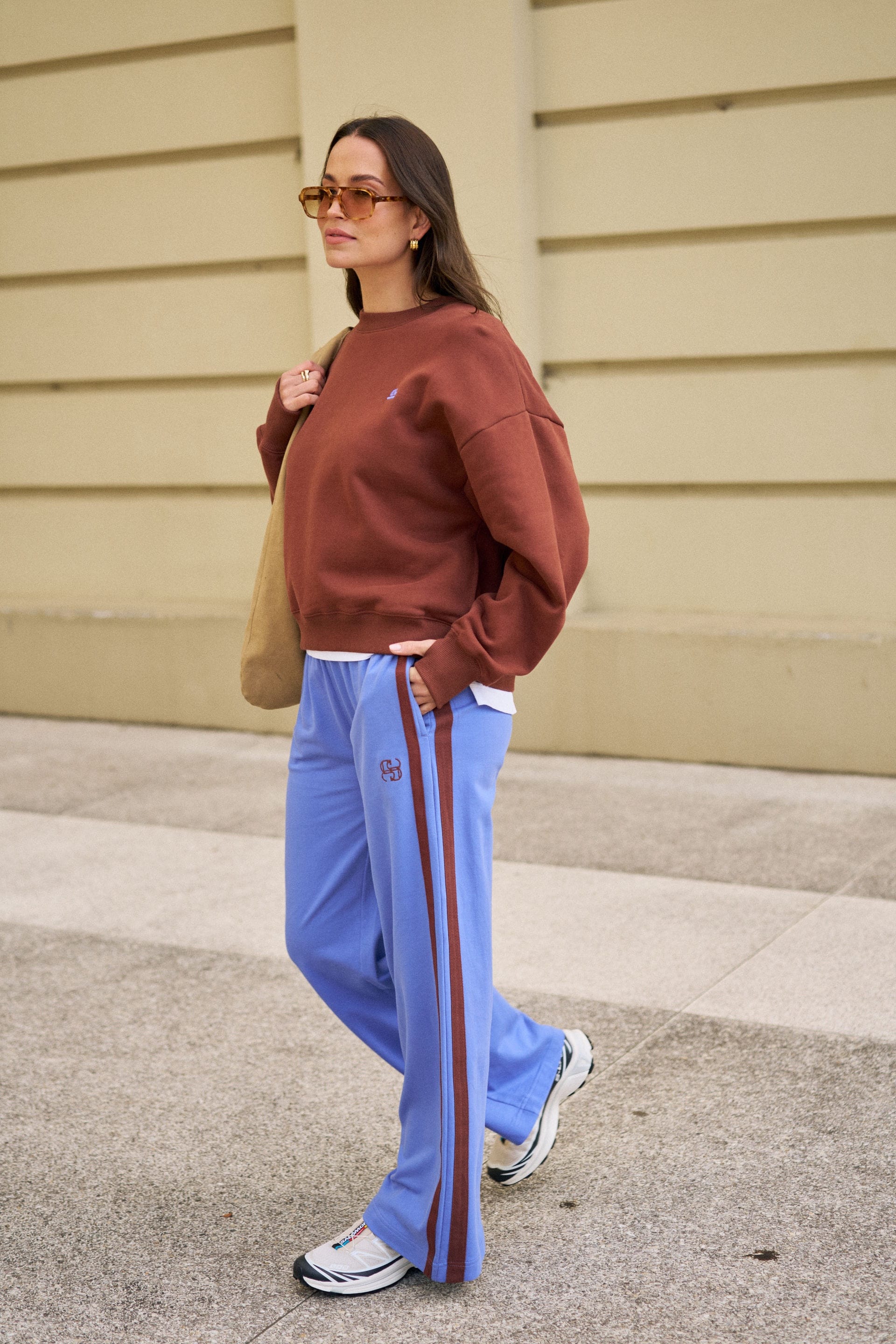 Ceres Life Pants - Casual Gigi Wide Leg Terry Trackpant - Vintage Blue