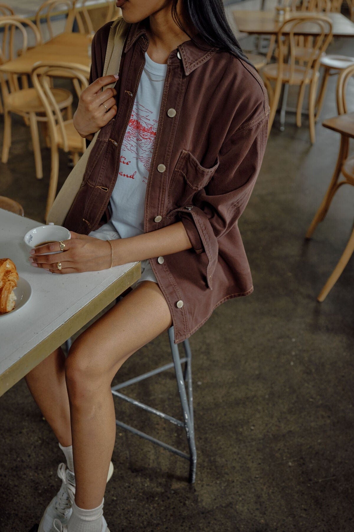 Ceres Life Shacket Bobbi Side Pocket Denim Shacket - Chocolate