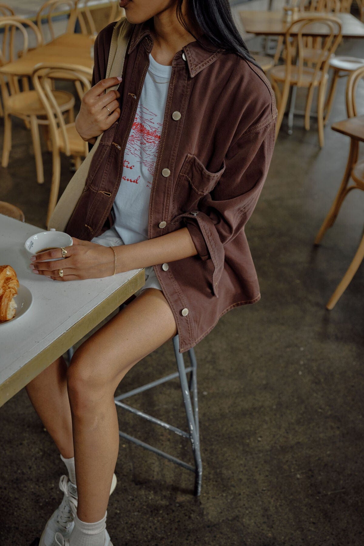 Ceres Life Shacket Bobbi Side Pocket Denim Shacket - Chocolate