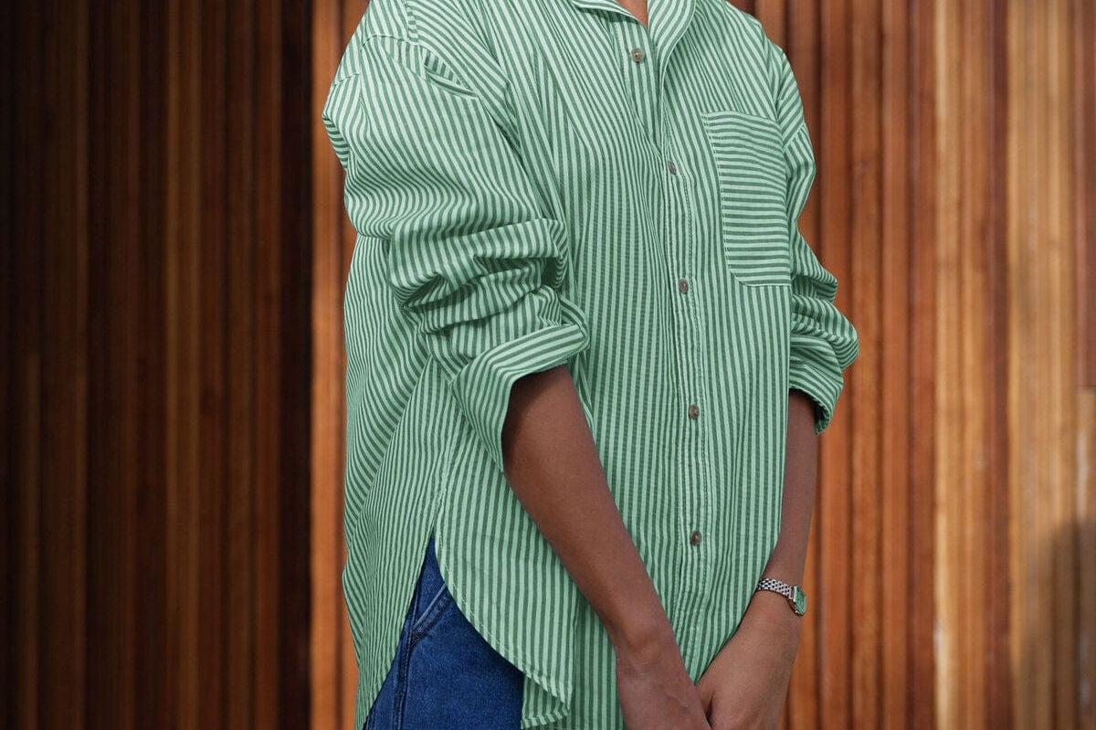 Ceres Life Shirts - Casual Ceres Life | Peta Oversized Shirt - Kelly Green / White Stripe