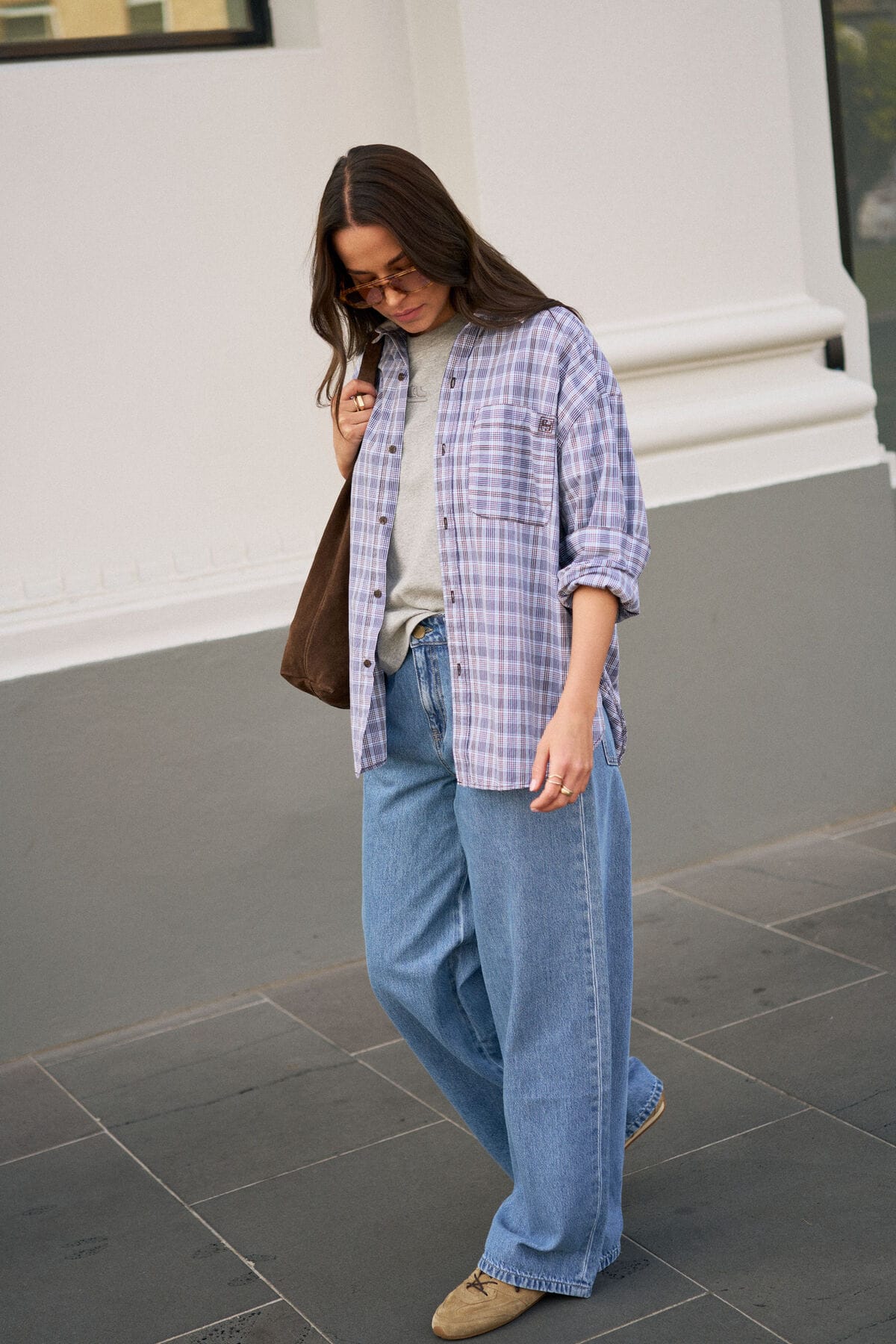 Ceres Life Shirts - Casual Peta Oversized Check Shirt - Blue /Chocolate Check
