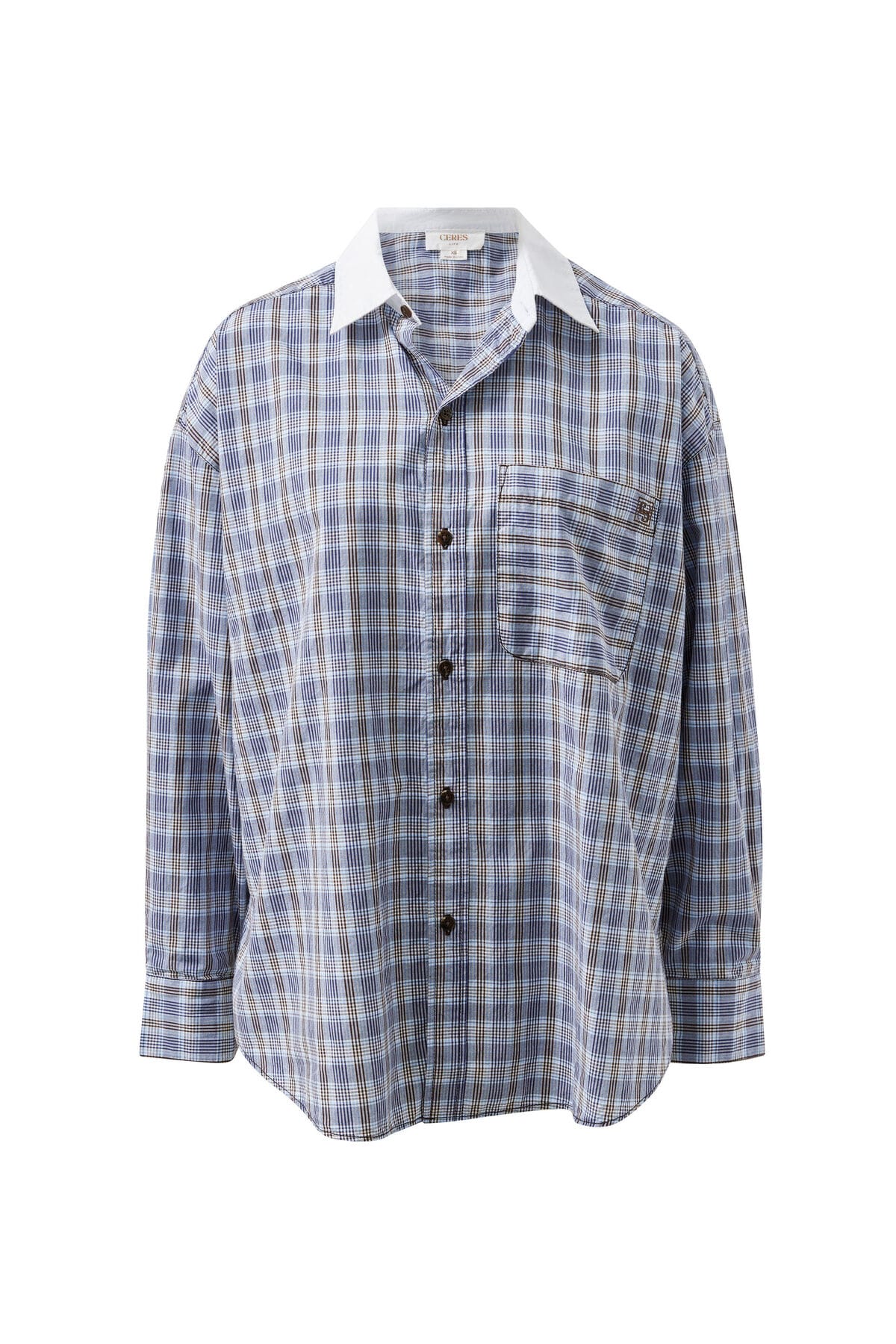 Ceres Life Shirts - Casual Peta Oversized Check Shirt - Blue /Chocolate Check