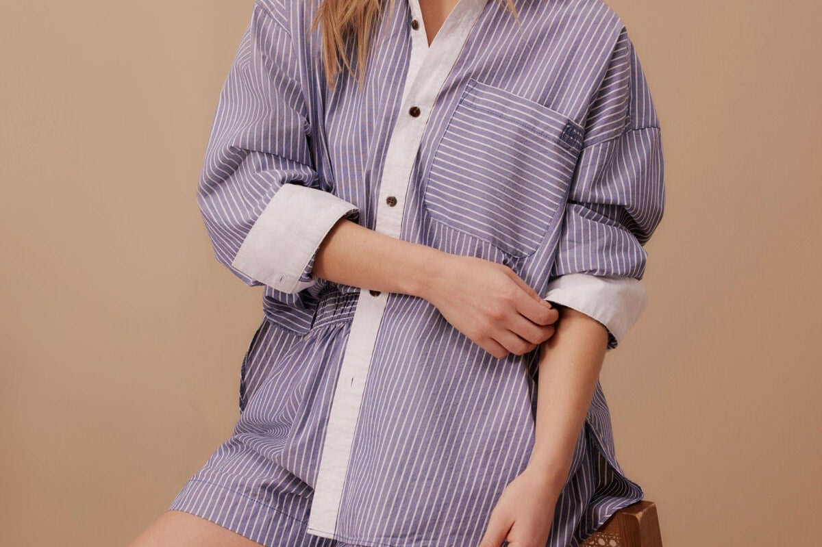 Ceres Life Shirts - Tailored Ceres Life | Peta Oversized Shirt - Blue Stripe / White Collar