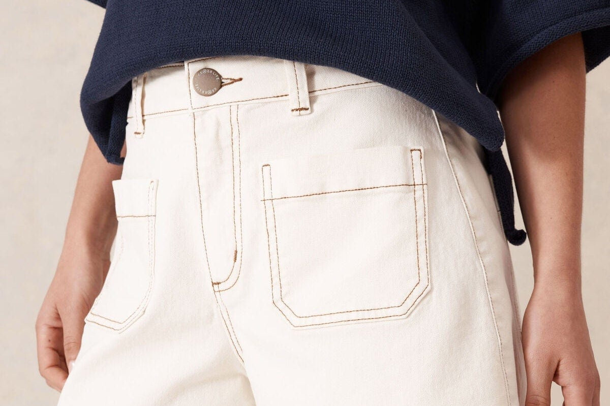 Ceres Life Shorts Esther Denim Patch Pocket Short - Eggshell