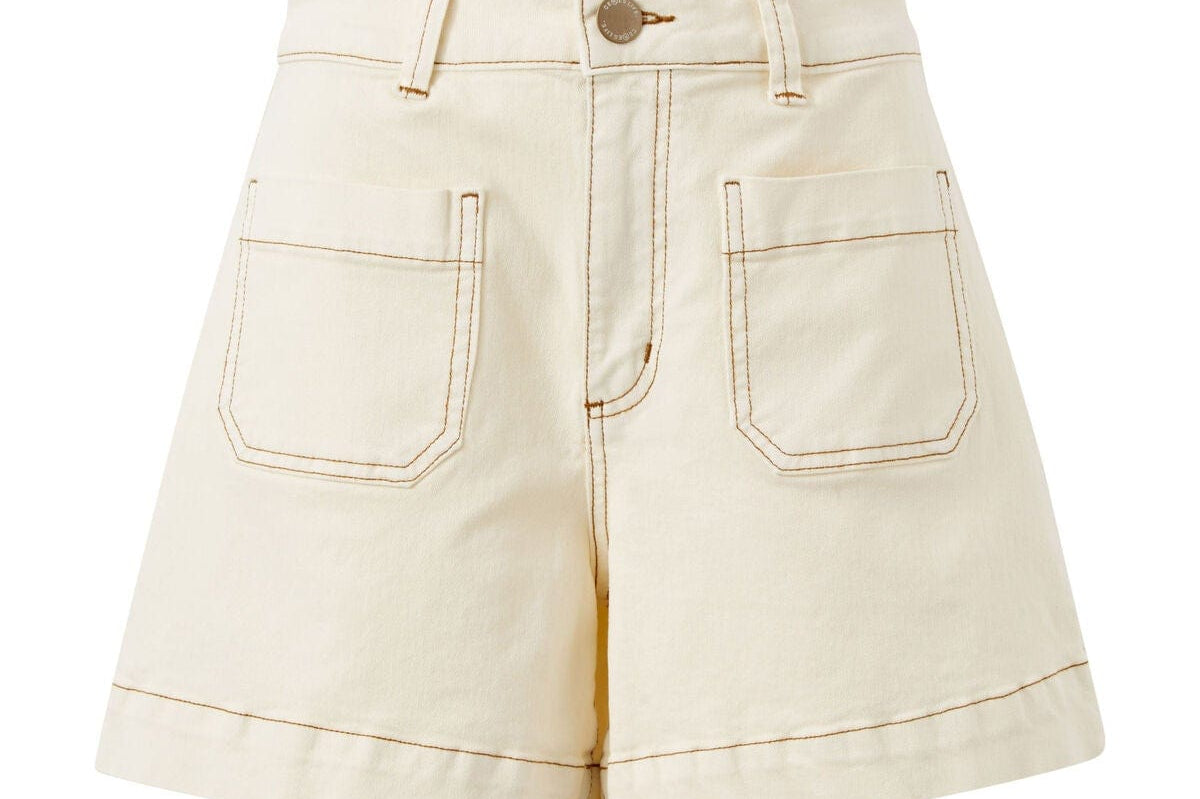 Ceres Life Shorts Esther Denim Patch Pocket Short - Eggshell