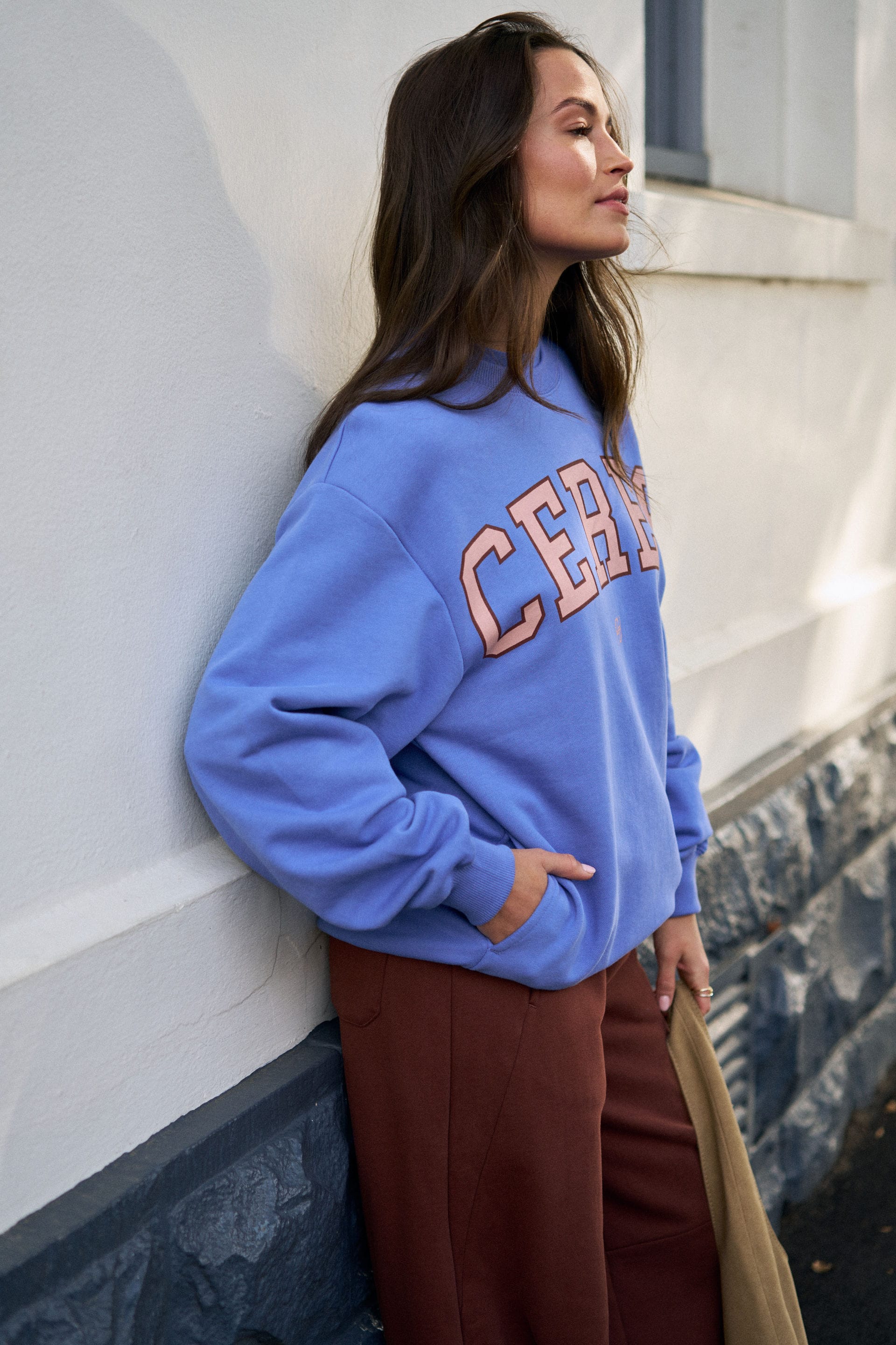 Ceres Life Sweaters Isla Oversized Slouchy Crew - Vintage Blue/Pink Clay