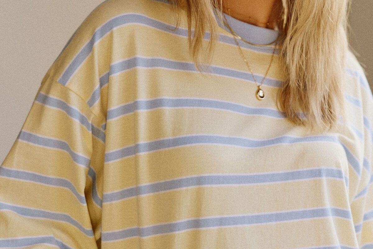 Ceres Life Tops - Long Sleeve Beau Long Sleeve Slouchy Tee - Butter / China Blue