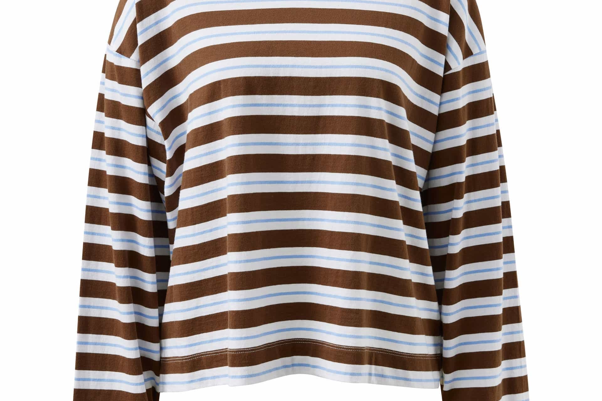 Ceres Life Tops - Long Sleeve Beau Long  Sleeve Slouchy Tee - Cocoa Sky Blue Stripe