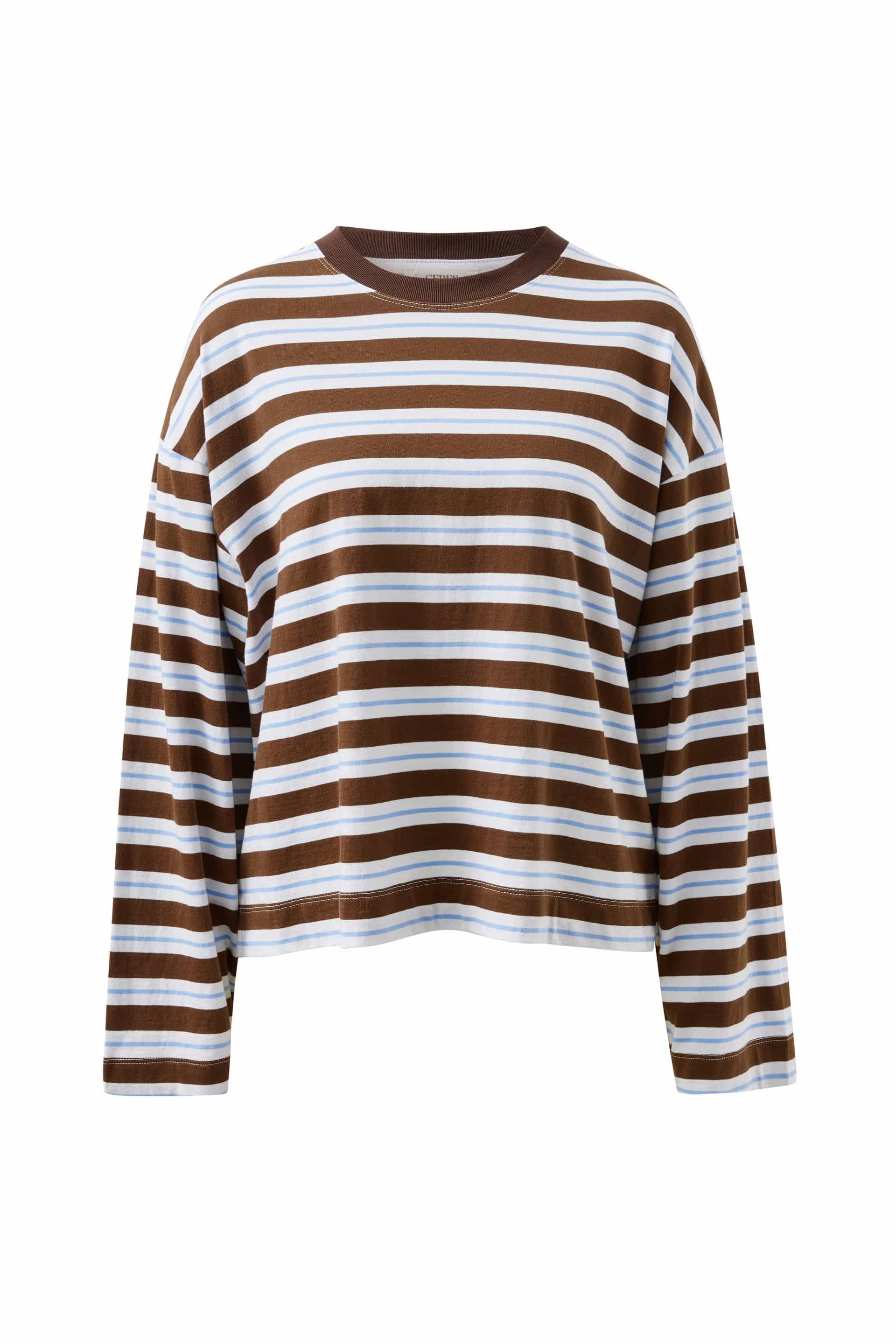Ceres Life Tops - Long Sleeve Beau Long  Sleeve Slouchy Tee - Cocoa Sky Blue Stripe