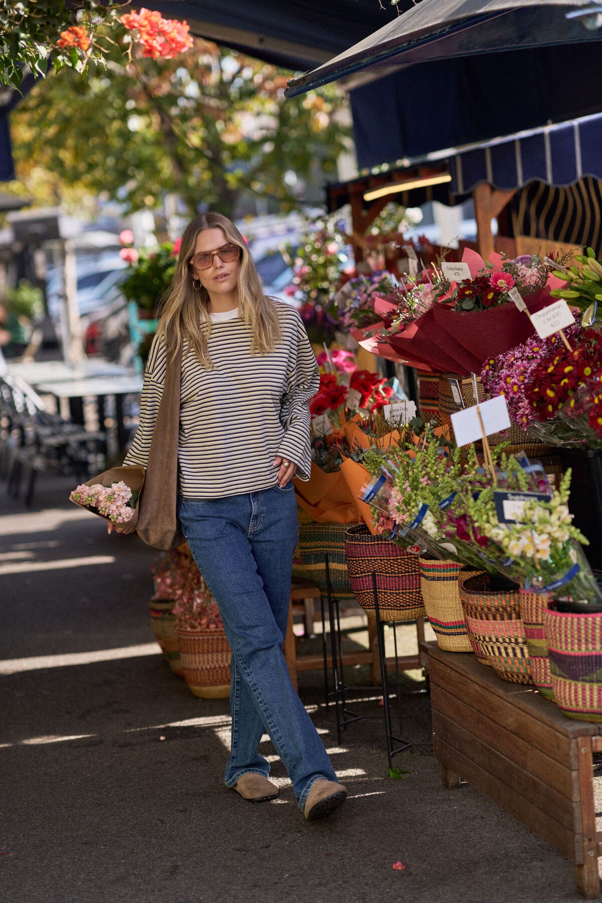Ceres Life Tops - Long Sleeve Beau Long Sleeve Slouchy Tee - Heritage Navy/Butter/Stone Stripe