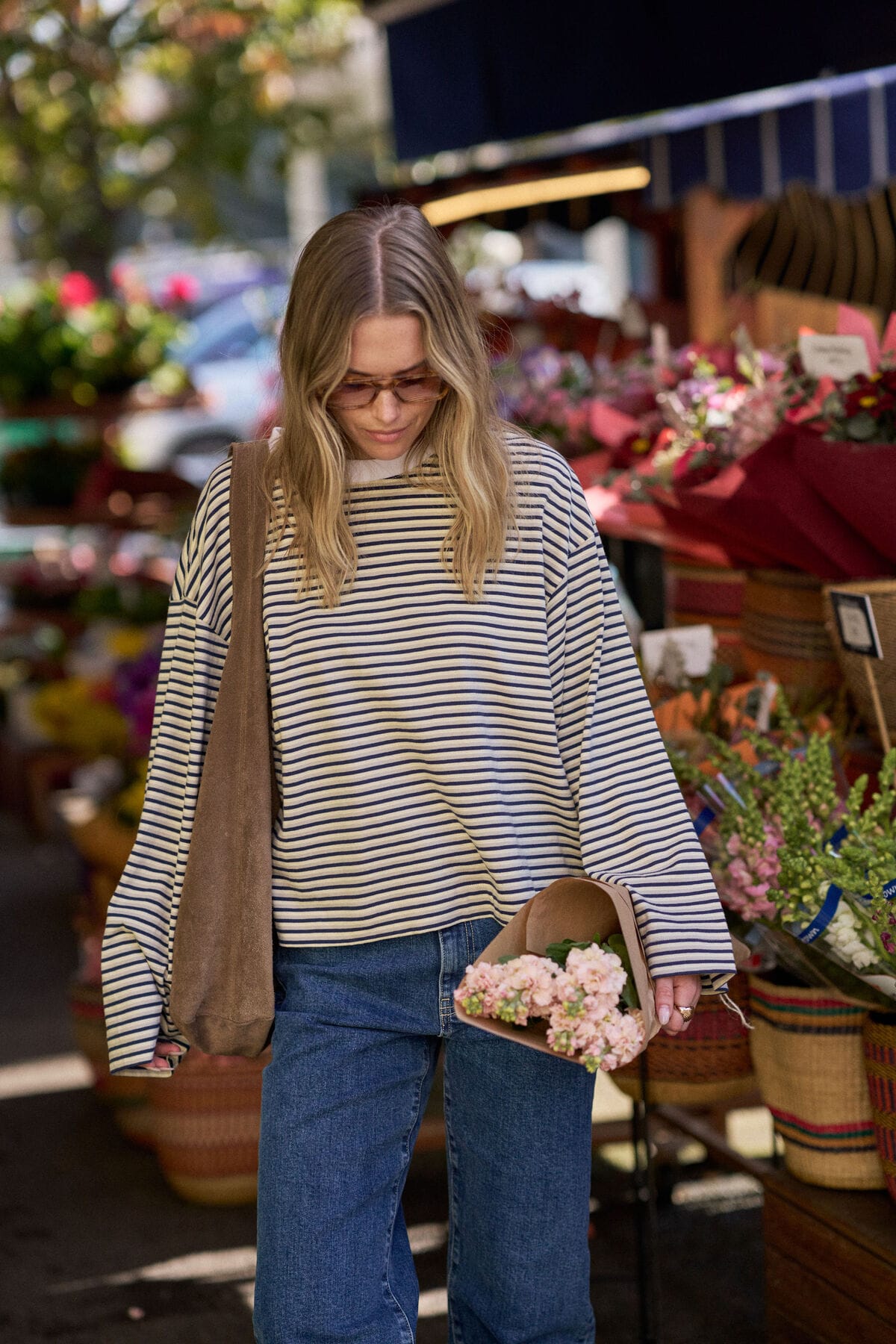 Ceres Life Tops - Long Sleeve Beau Long Sleeve Slouchy Tee - Heritage Navy/Butter/Stone Stripe