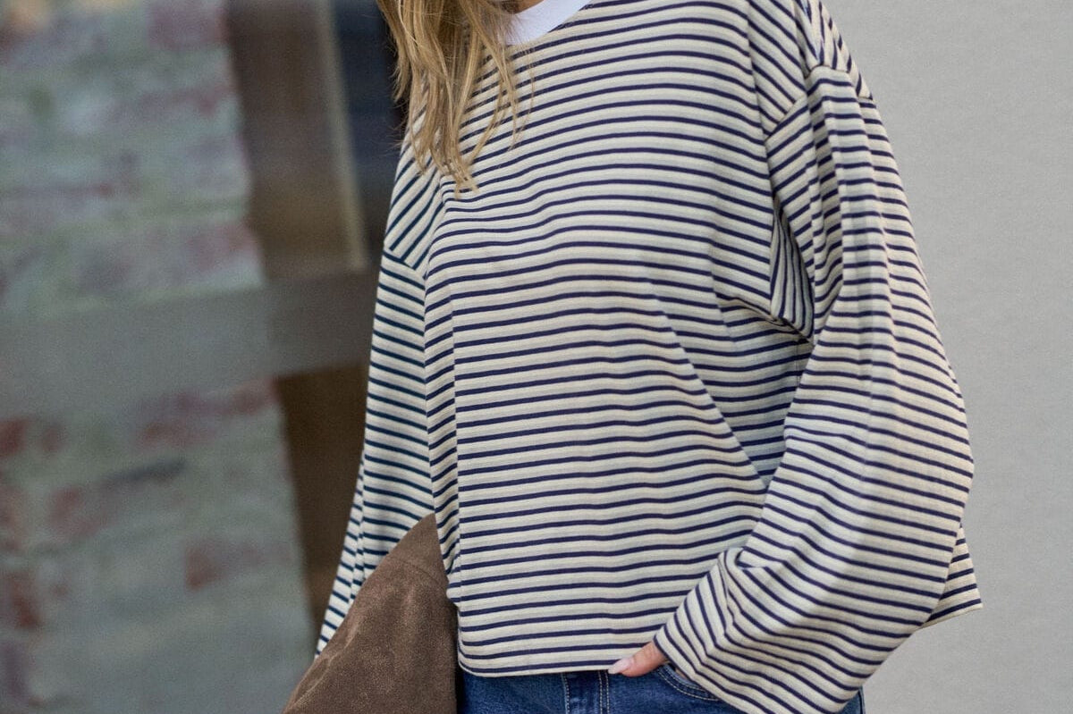 Ceres Life Tops - Long Sleeve Beau Long Sleeve Slouchy Tee - Heritage Navy/Butter/Stone Stripe