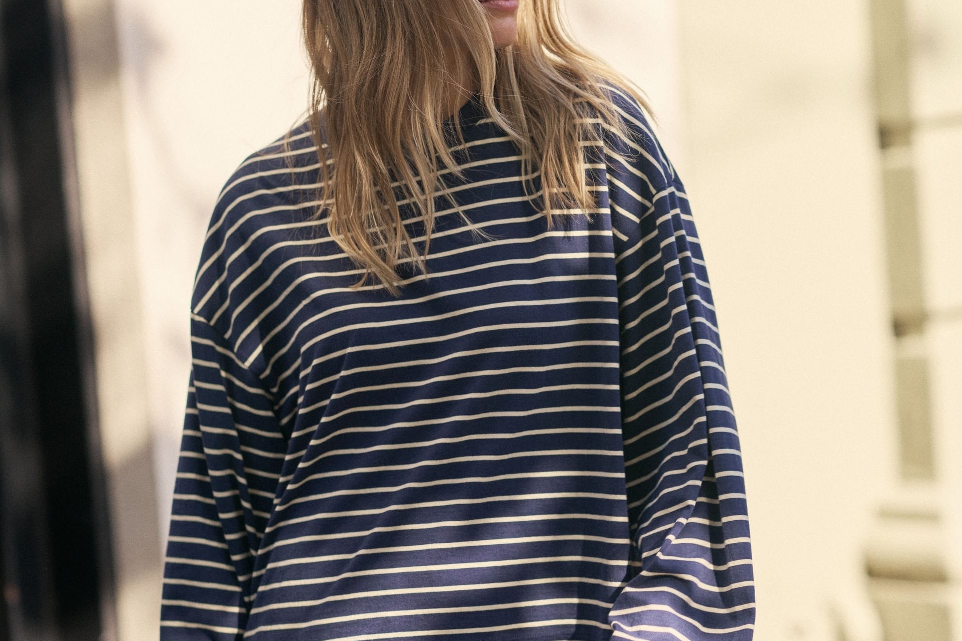 Ceres Life Tops - Long Sleeve Beau Long Sleeve Slouchy Tee - Heritage Navy/Marshmallow Stripe