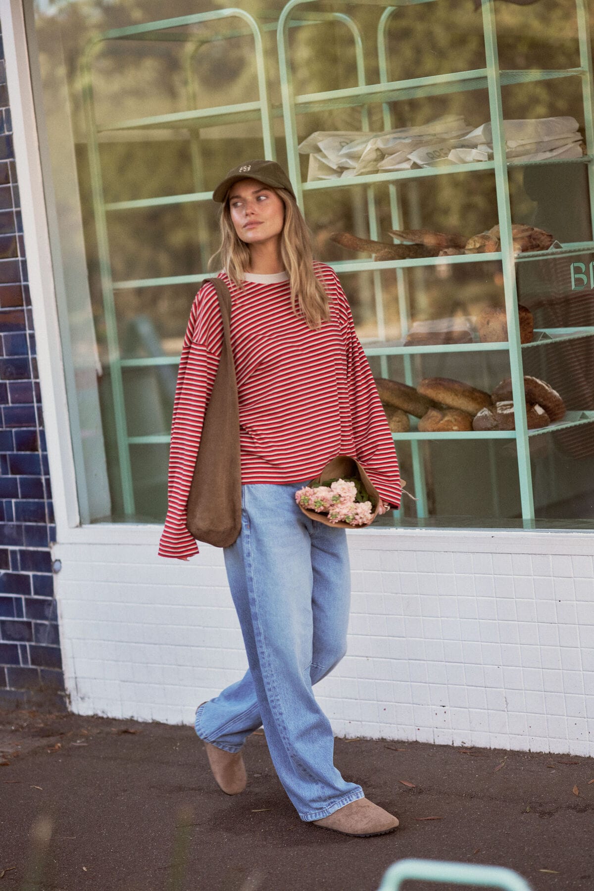 Ceres Life Tops - Long Sleeve Beau Long Sleeve Slouchy Tee - Mulberry/Red/Stone