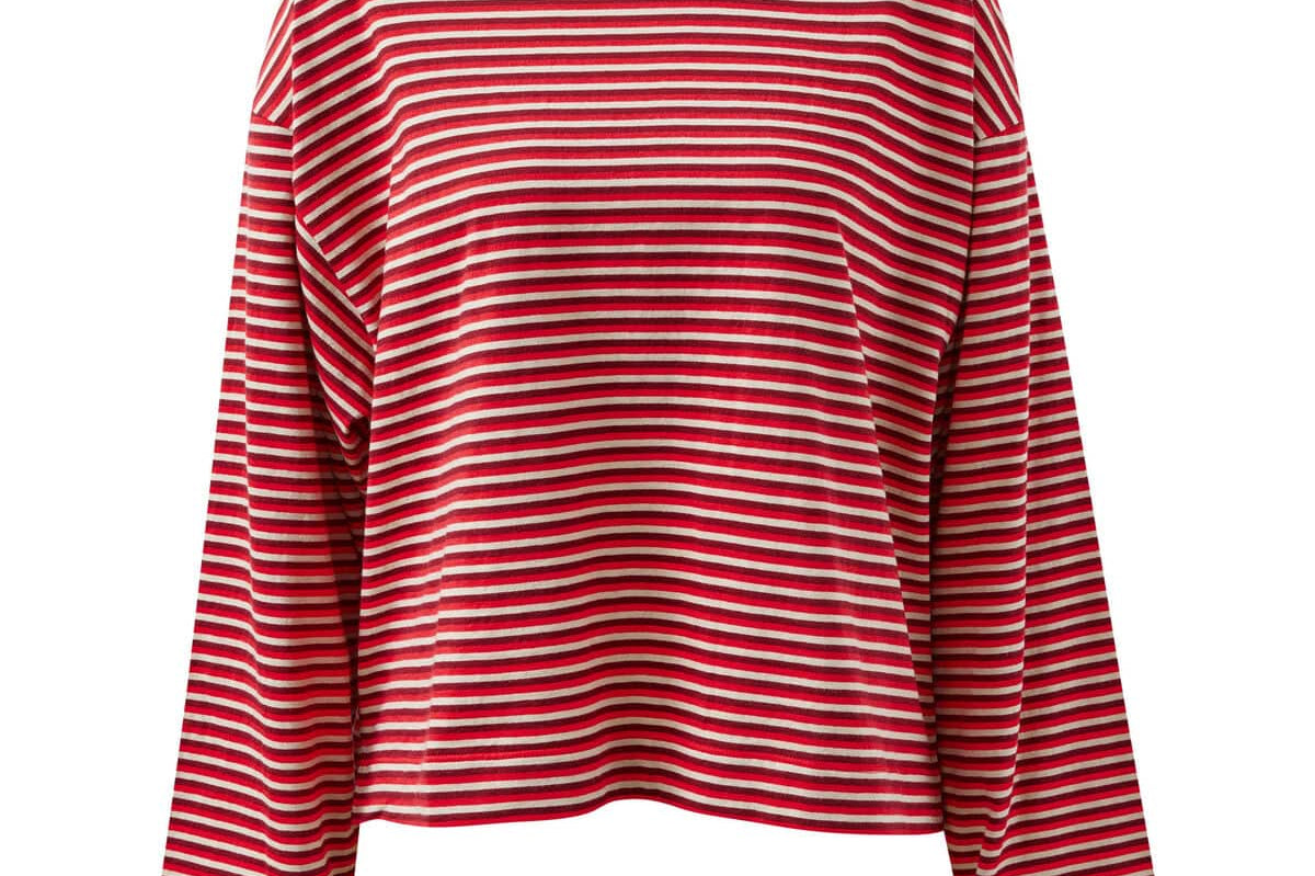 Ceres Life Tops - Long Sleeve Beau Long Sleeve Slouchy Tee - Mulberry/Red/Stone