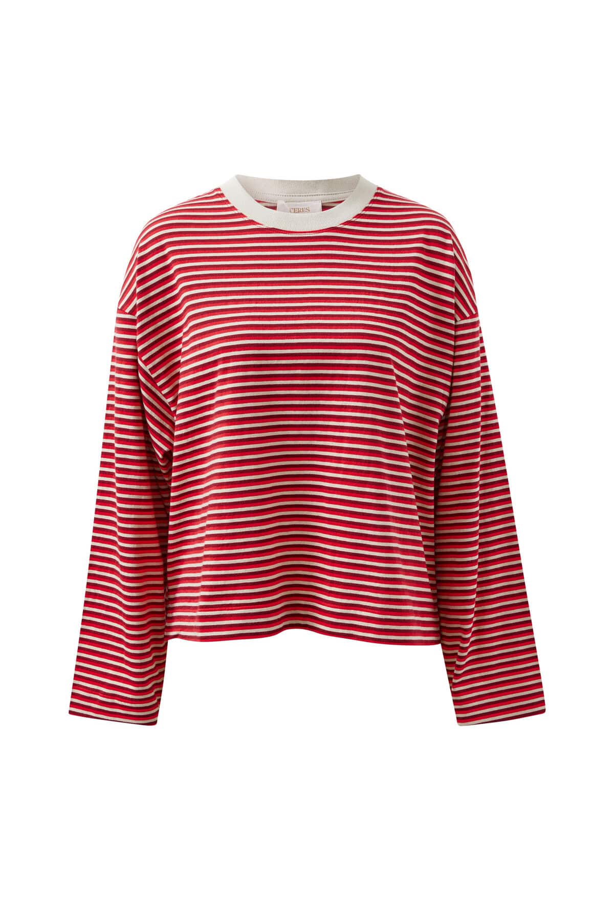 Ceres Life Tops - Long Sleeve Beau Long Sleeve Slouchy Tee - Mulberry/Red/Stone