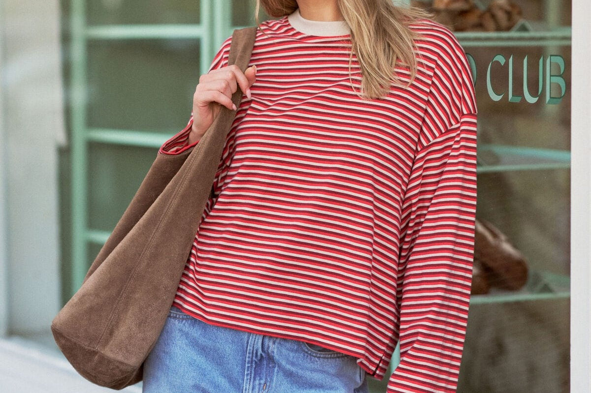 Ceres Life Tops - Long Sleeve Beau Long Sleeve Slouchy Tee - Mulberry/Red/Stone
