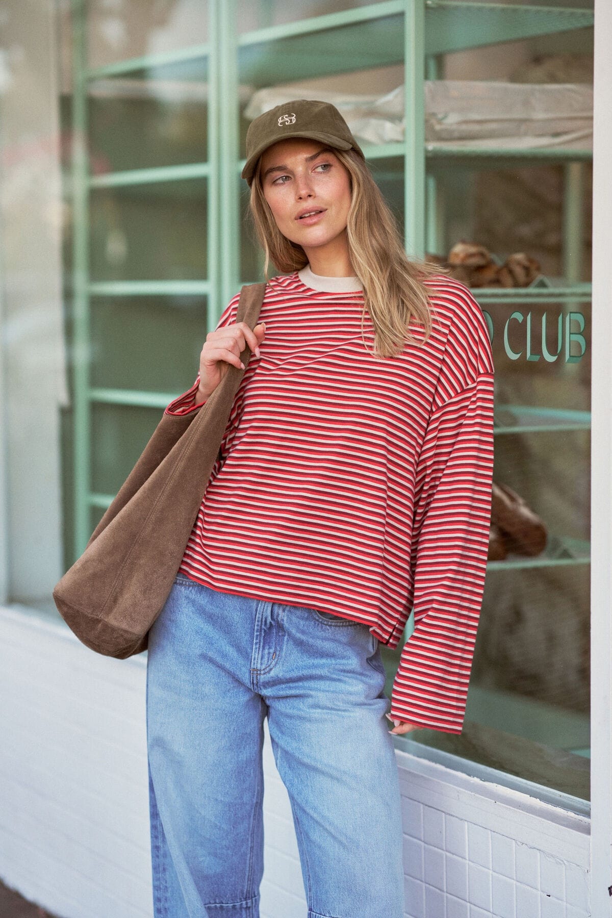 Ceres Life Tops - Long Sleeve Beau Long Sleeve Slouchy Tee - Mulberry/Red/Stone