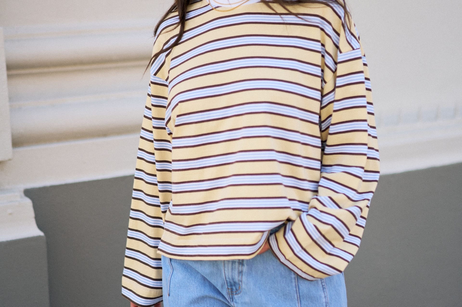 Ceres Life Tops - Long Sleeve Beau Long Sleeve Slouchy Tee - New Butter Brunette Stripe