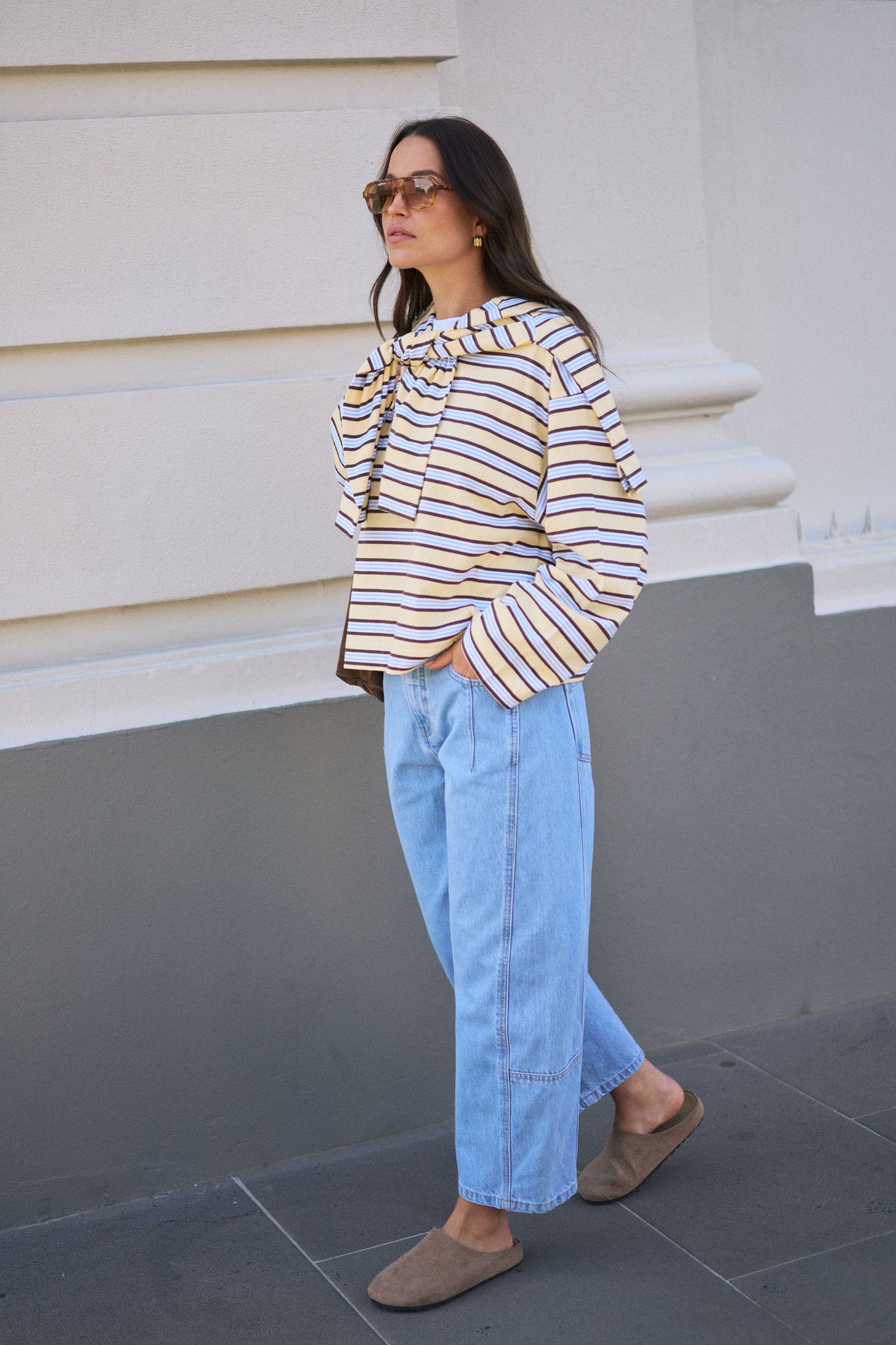 Ceres Life Tops - Long Sleeve Beau Long Sleeve Slouchy Tee - New Butter Brunette Stripe