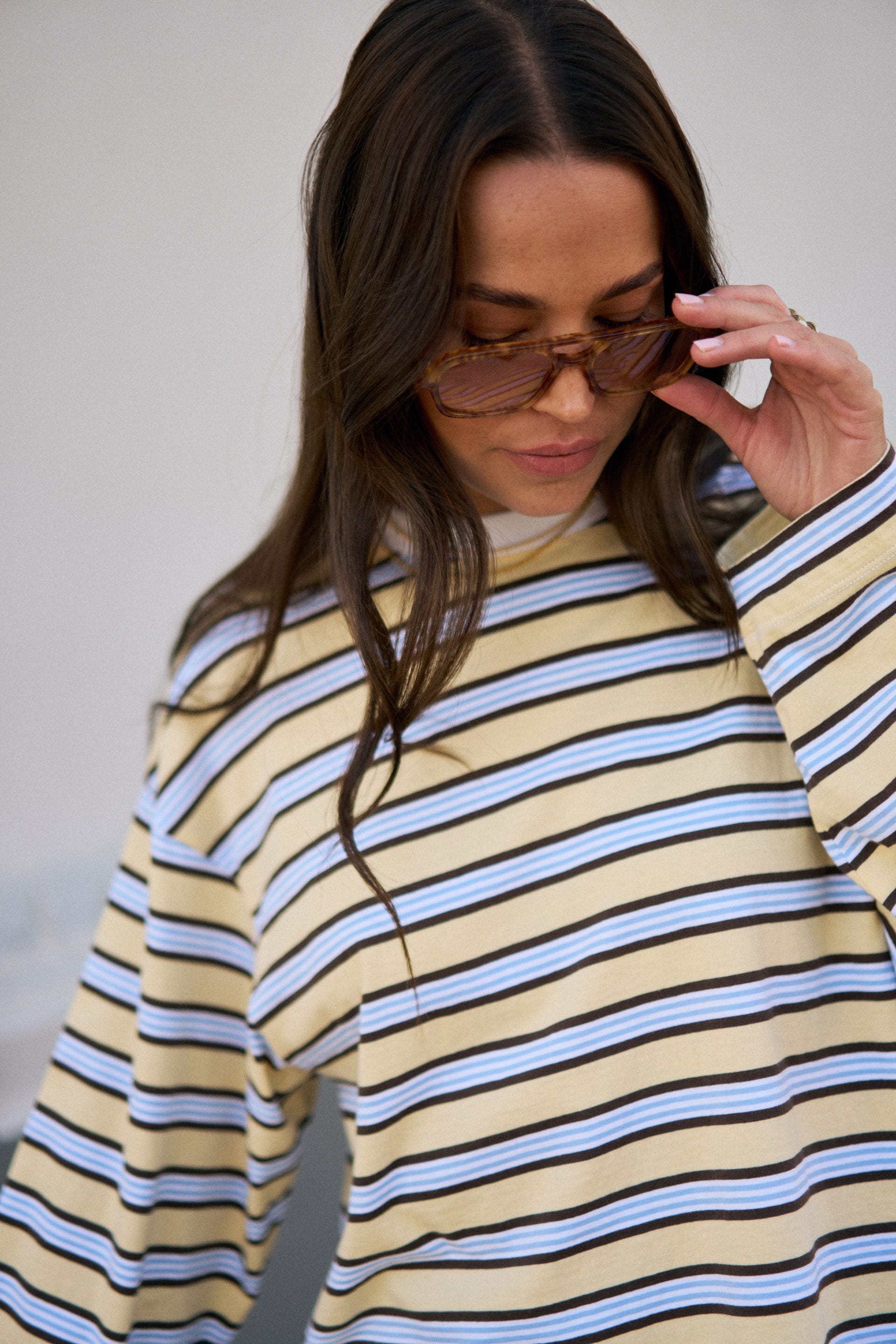Ceres Life Tops - Long Sleeve Beau Long Sleeve Slouchy Tee - New Butter Brunette Stripe